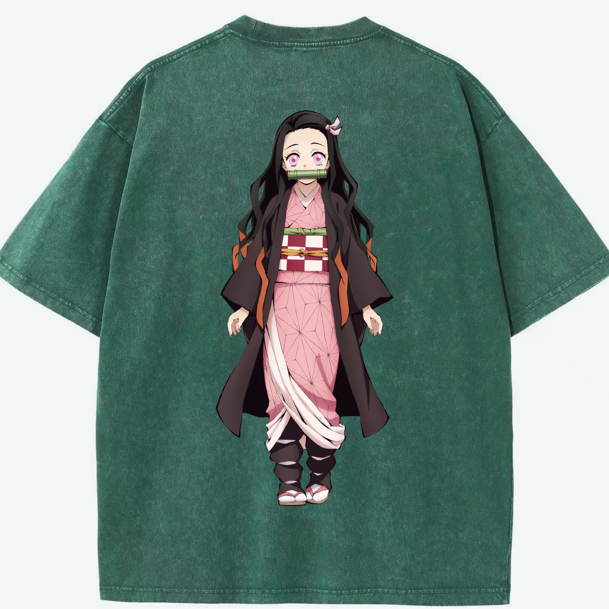 （画像用） 鬼滅の刃（きめつのやいば）竈門 禰󠄀豆子／かまど ねずこ Kamado Nezuko 綿100% ヴィンテージ風 半袖Tシャツ（背面プリント）